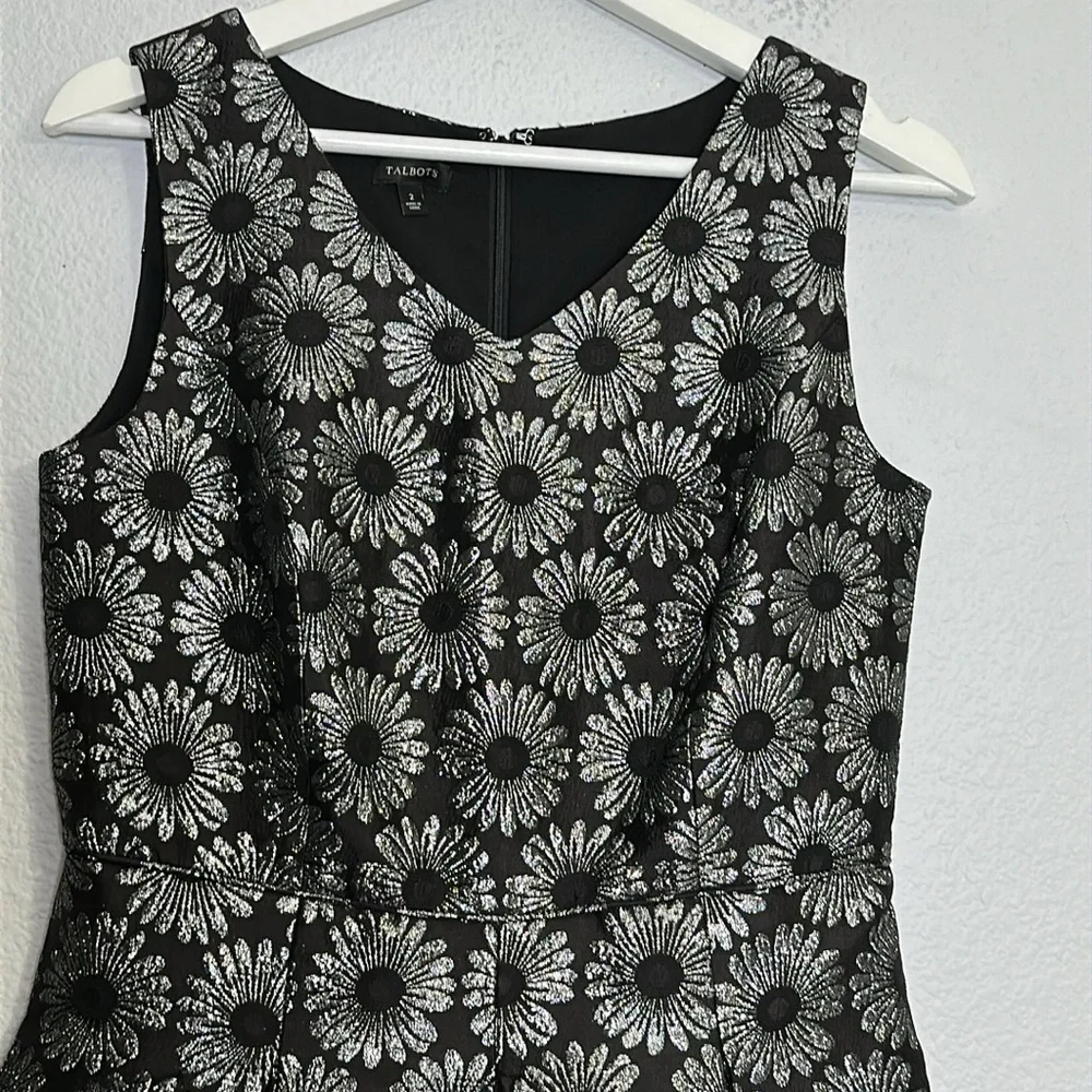 Talbots Metallic Black Sleeveless Pleated A Line Cocktail Dress Size 2‎ Formal